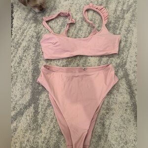 AERIE high waisted bottom bikini set. Pale pink!
